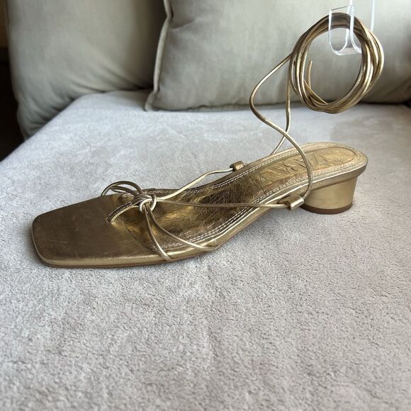 Zara Metallic Gold Low Heel Strappy Sandal Women EU 38 US 7.5 Casual Resort - Picture 2 of 16
